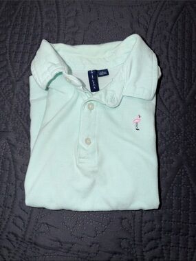 Janie and Jack Mint Green Polo with Pink Flamingo Embroidery
